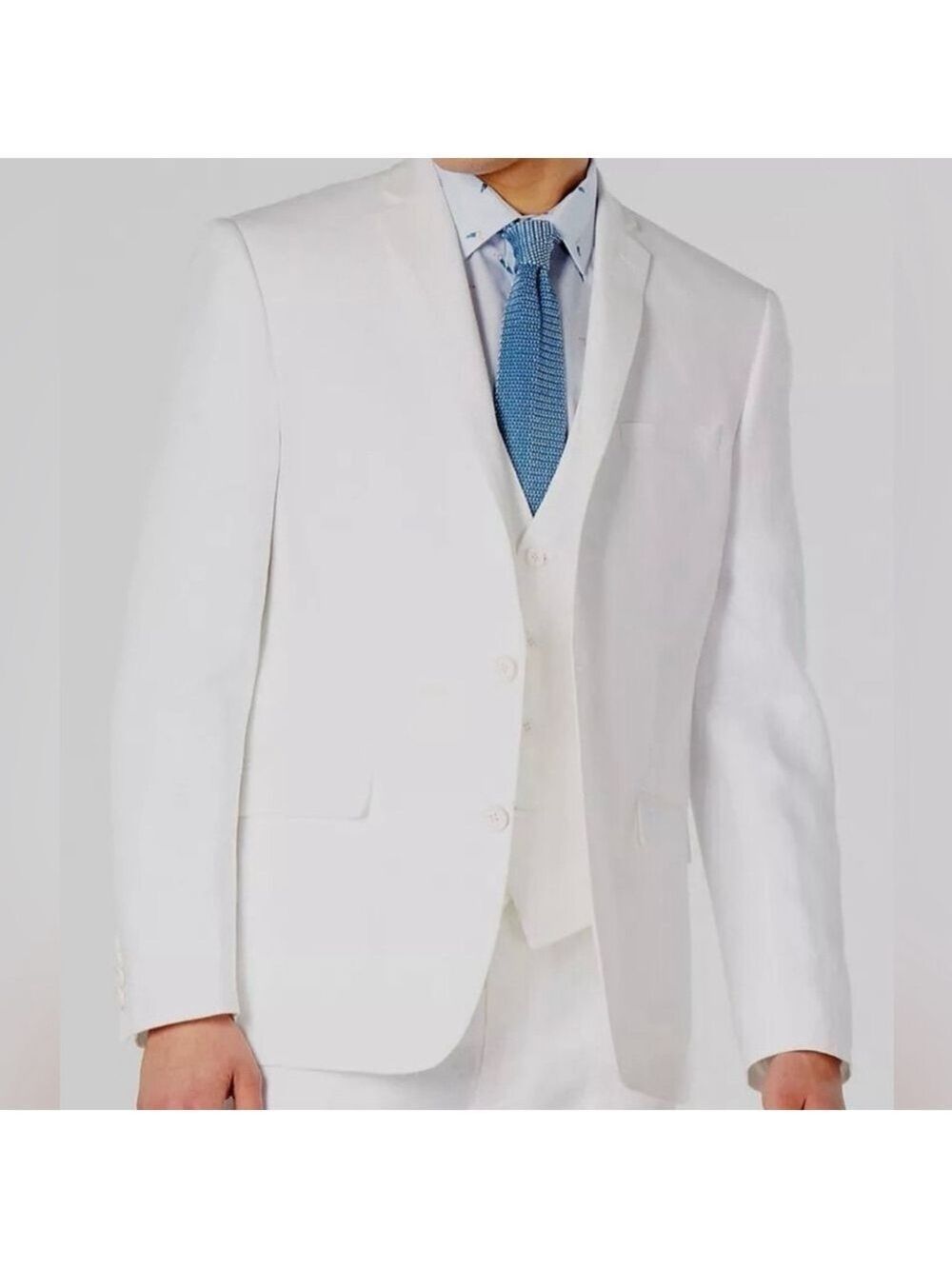 Bar III Men's White Slim-Fit Linen 3 Piece Suit Jacket Pants Vest - NWT